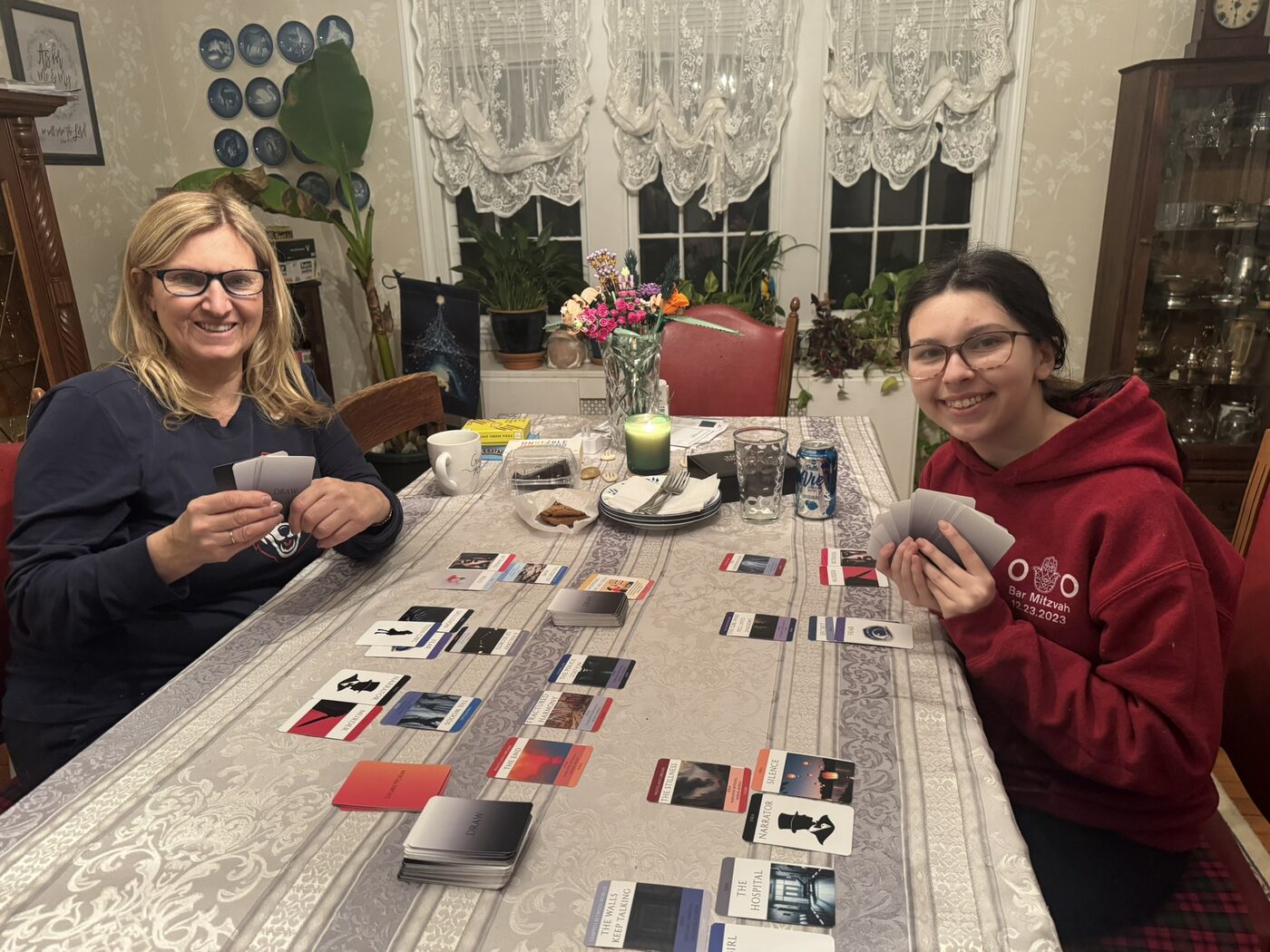 Family game night playing Writing Forever Darkness